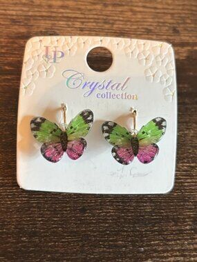 Delicate Butterfly Earrings - Green and Purple